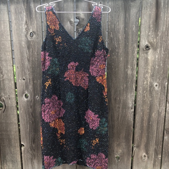 Vintage Beaded Floral Cocktail Dress Medium - Picture 2 of 7
